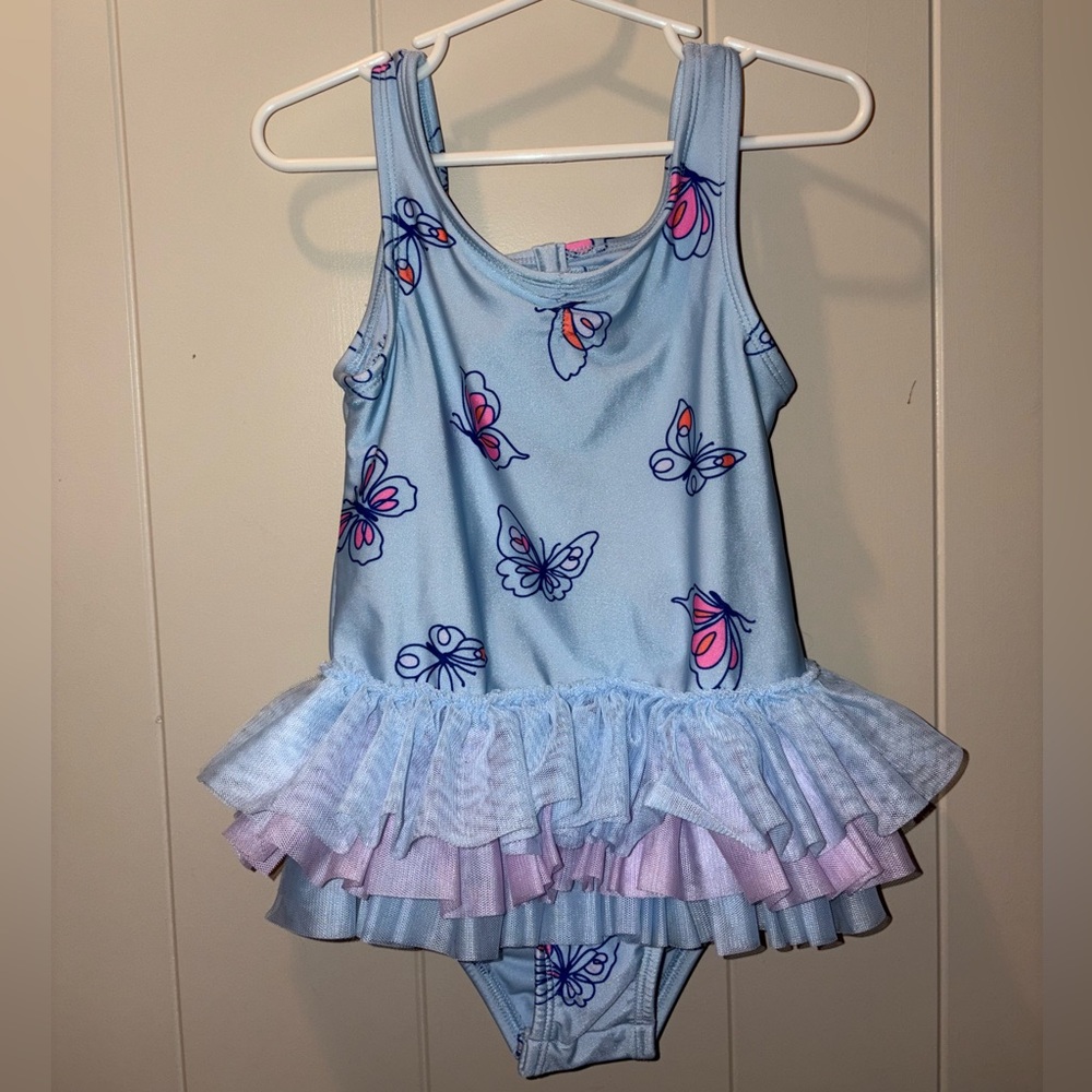 Cat & Jack Blue Butterfly Toddler Swimsuit with Ruffles